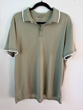 Men’s FLX Olive Green Tipped Commuter Polo Golf Shirt with White Trim XL